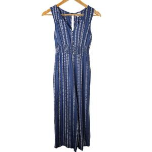 Japna Blue White Striped Smocked Waist Gaucho Wide‎ Leg Jumpsuit Pants S